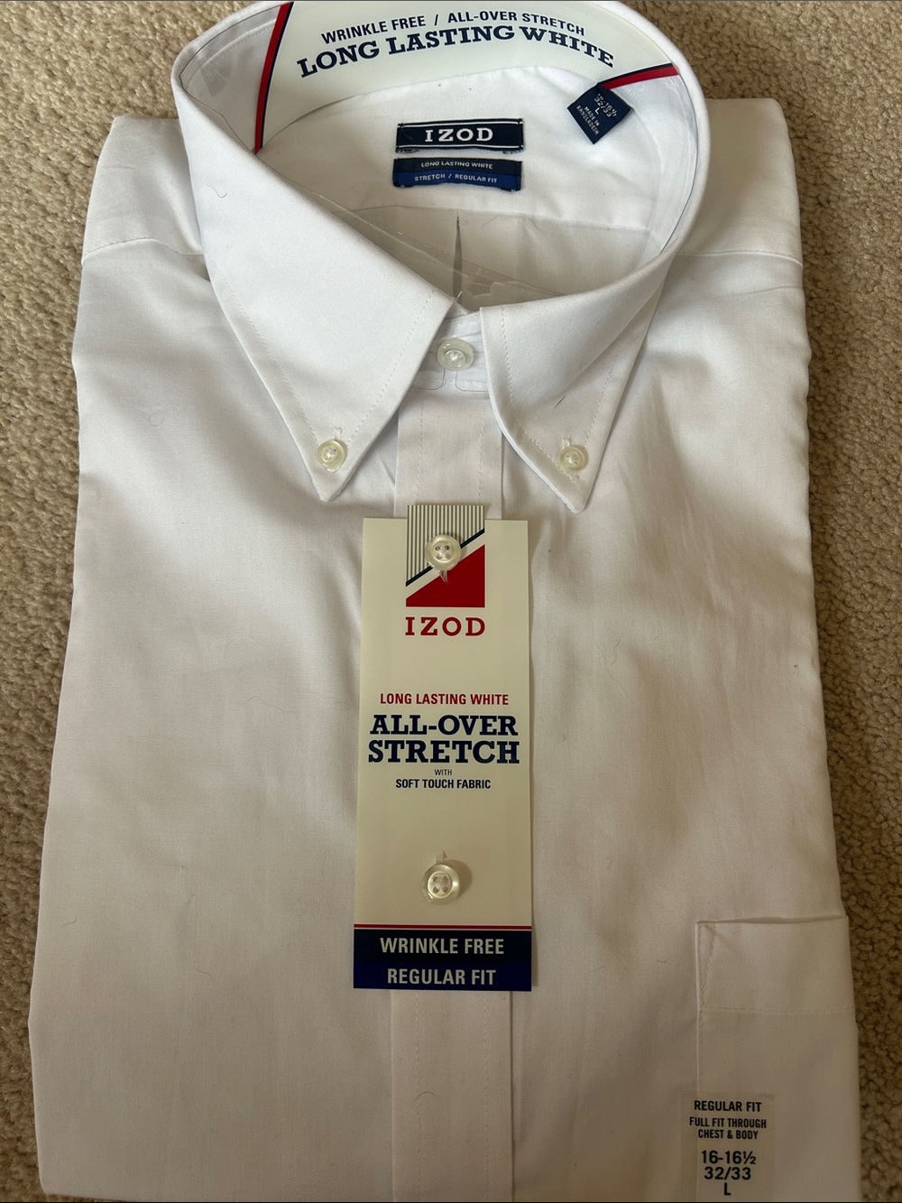 Izod White Button-Down Dress Shirt — Wrinkle Free Stretch